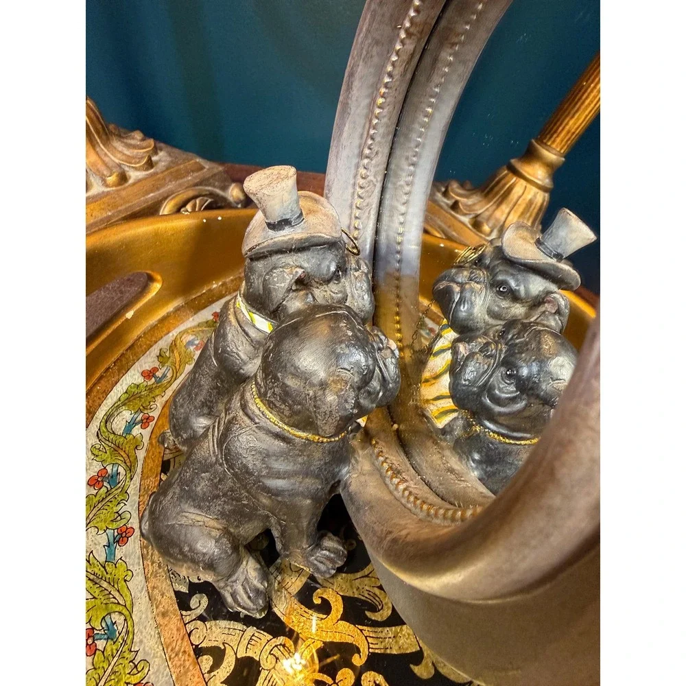 Vintage Victorian Bulldog‎ Couple Tabletop Mirror